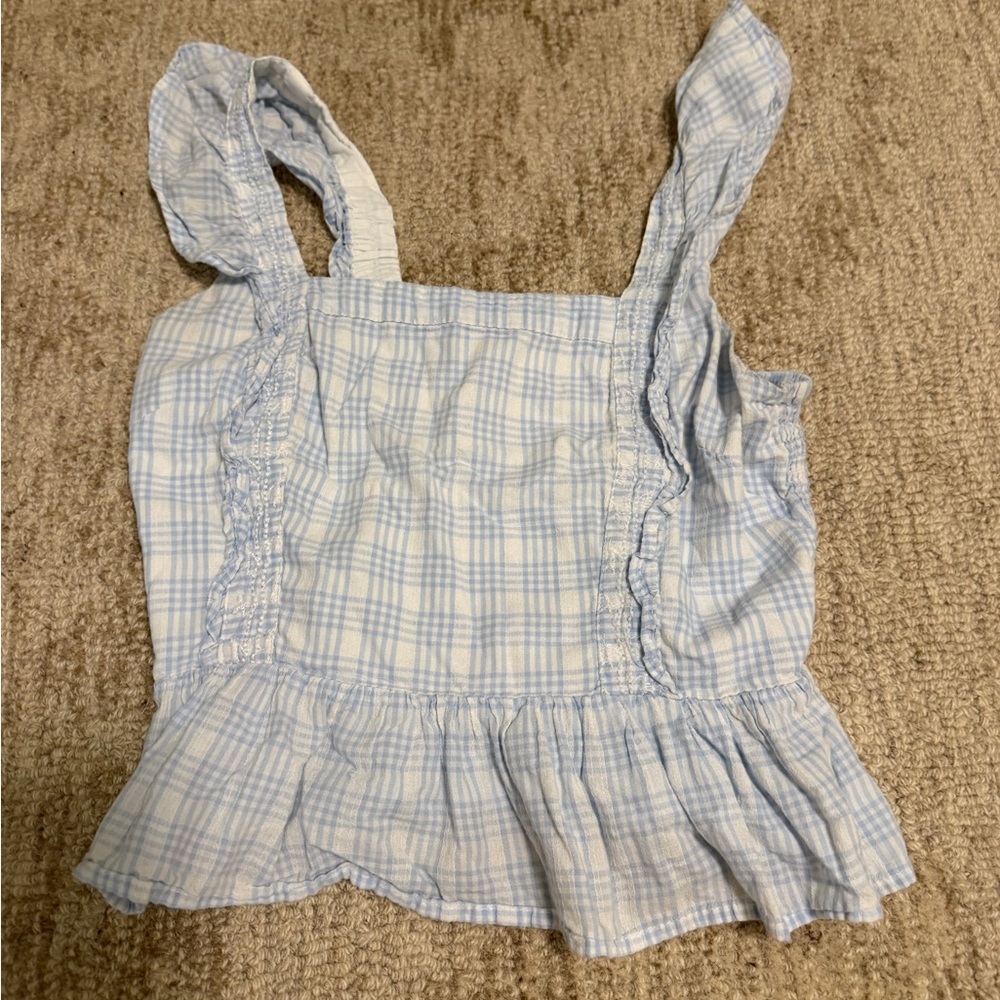 Japna Light Blue Plaid Ruffle Peplum Cami
